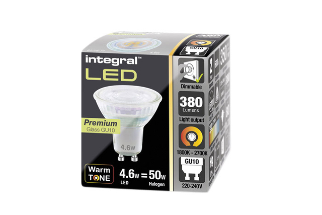 Ledlamp Integral GU10 4,6W 1800K-2700K warm licht 380lumen dimbaar
