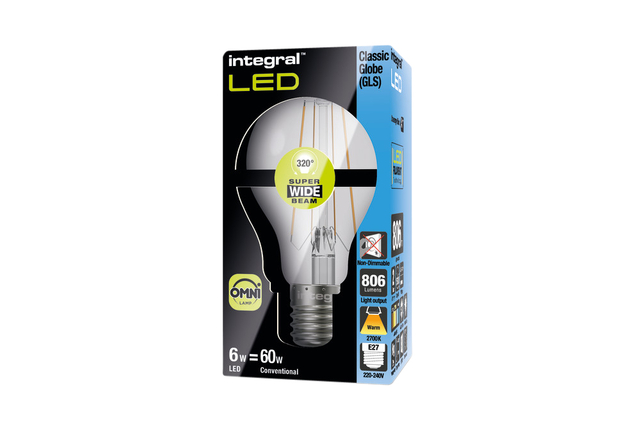 Ledlamp Integral E27 6,3W 2700K warm licht 806lumen