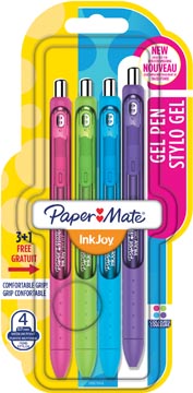 Paper Mate roller InkJoy Gel, blister 3 + 1 gratis in geassorteerde fun kleuren