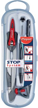 Maped compas Stop System coffret 5 pièces: 1 compas Stop System, 1 bague universelle, 1 taille-mines, ...