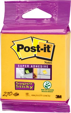 Post-it Super Sticky notes cube, 270 vel, ft 76 x 76 mm, ultrageel, op blister