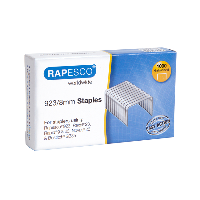 Rapesco 923/8mm (23 Type) Galvanised Staples (Pack 1000)