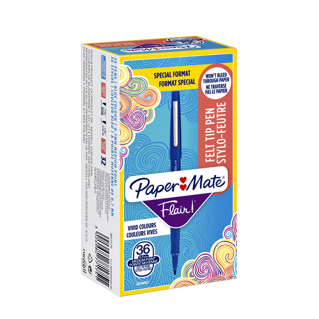 Fineliner Paper Mate Flair 0,7mm Valuepack 36 pièces bleu