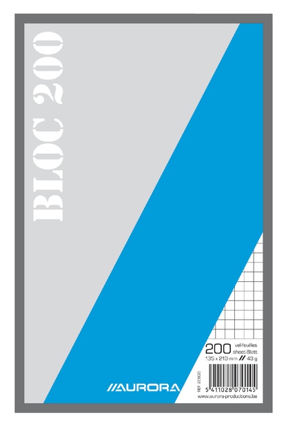 Bloc brouillon Aurora 210x135mm quadrillé 5x5mm 200 feuilles