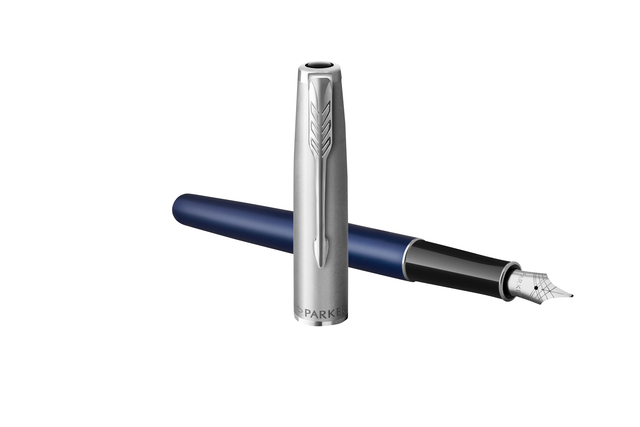 Stylo plume Parker Sonnet Sand Blasted Metal & Blue Lacquer F