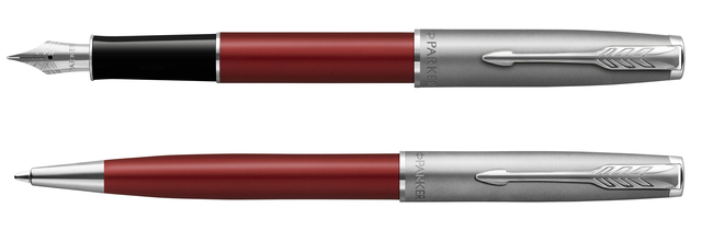 Stylo bille Parker Sonnet Sand Blasted Metal & Red Lacquer Medium
