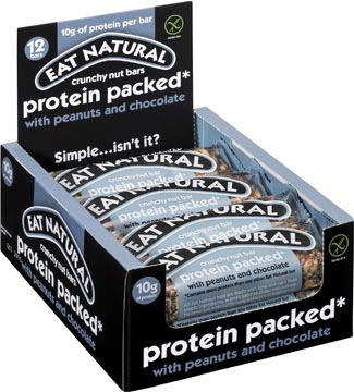 Eat Natural reep protein packed, pindanoten - chocolade, 45 g, pak van 12 stuks