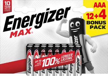 Energizer batterijen Max AAA/LR03/E92, blister van 12 + 4