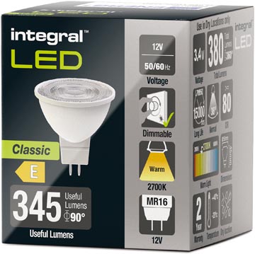Integral spot LED MR16, dimmable, 2.700 K, 3,4 W, 380 lumens