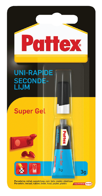 Colle seconde Pattex Super Gel tube 3g sous blister