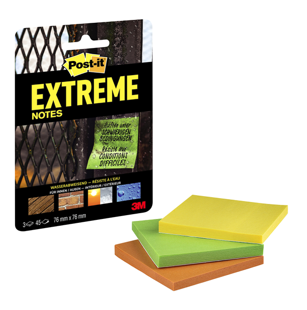 Bloc mémos Post-it Extreme EXT33M 76x76mm 3 couleurs assorti