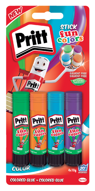 Bâton de colle Pritt 11g Fun Colors 4 pièces sous blister