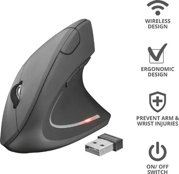 Trust draadloze ergonomische muis Verto, voor rechtshandigen