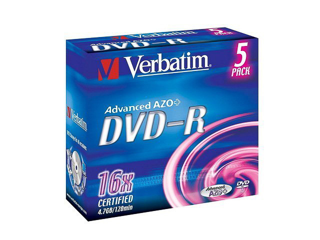 VERBATIM DVD-R 4.7GB 16x (5) JC 43519 jewel case matt silver