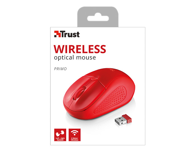 TRUST PRIMO OPTICAL MOUSE RED 20787 wireless ambidextrous RFID-Chip