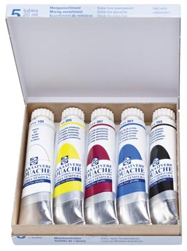 Talens plakkaatverf Extra Fijn tube van 20 ml, doos met 5 tubes in geassorteerde kleuren