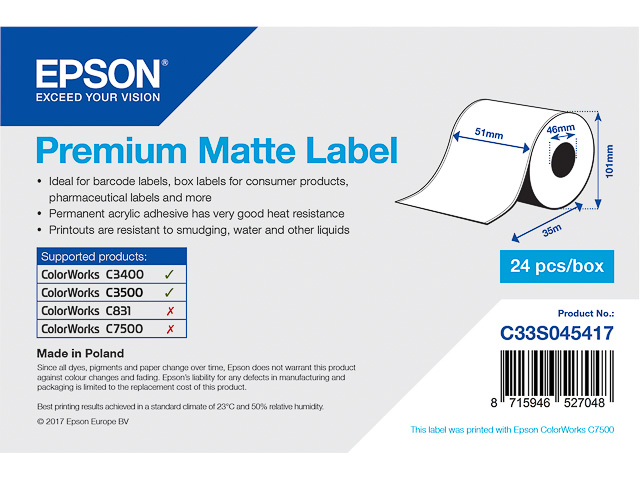 C33S045417 EPSON EPSON LABEL ROLL 51x35m premium matte