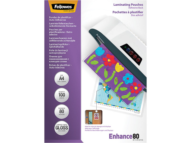 FELLOWES LAMINATING POUCHES A4 5302202 100sheets 80mic