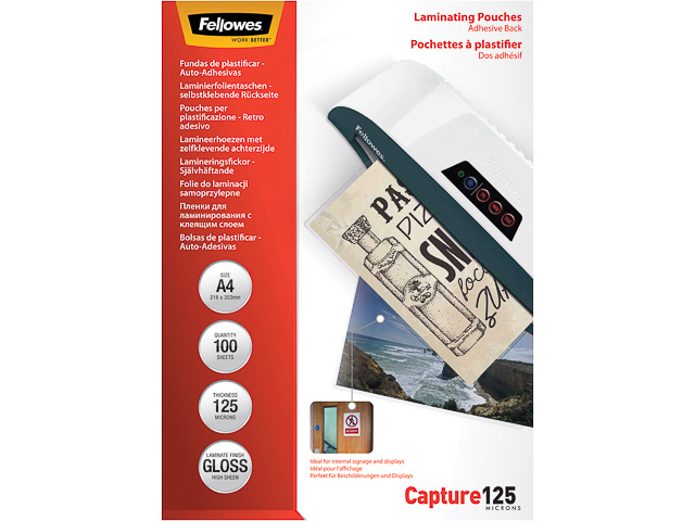 FELLOWES LAMINATING POUCHES A4 ADHESIVE 5328901 100sheets 128mic