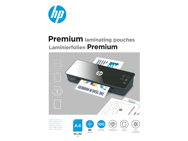 HP PREMIUM LAMINATING POUCHES A4 9123 100sheets 80mic