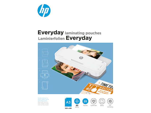 HP EVERYDAY LAMINATING POUCHES A3 9152 25sheets 80mic