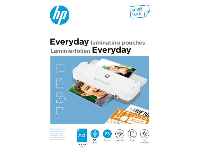 HP EVERYDAY LAMINATING POUCHES A4 9153 25sheets 80mic