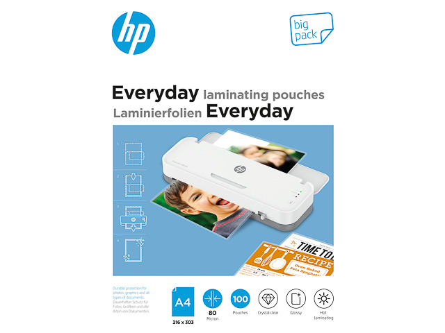 HP EVERYDAY LAMINATING POUCHES A4 9154 100sheets 80mic