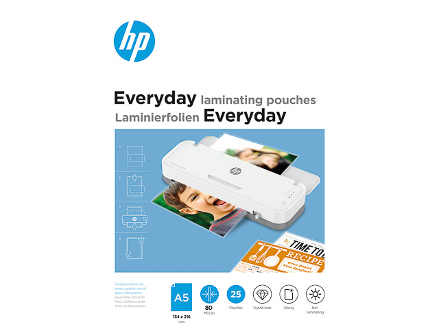 HP EVERYDAY LAMINATING POUCHES A5 9155 25sheets 80mic