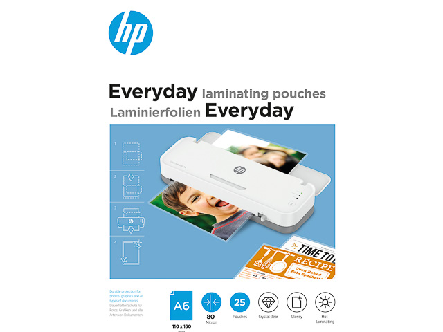 HP EVERYDAY LAMINATING POUCHES A6 9156 25sheets 80mic