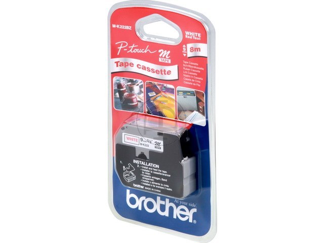 MK222BZ BROTHER PTOUCH 9mm WHITE-RED tape 8m non-laminated