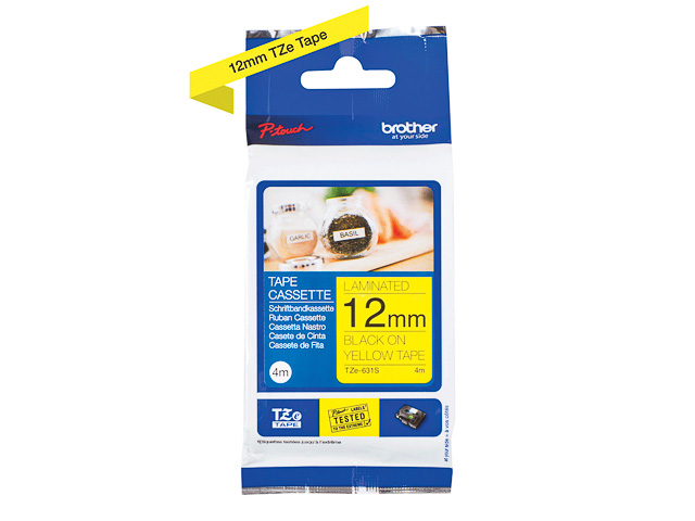 TZE631S BROTHER PTOUCH 12mm YELLOW-BLK tape 4m laminated