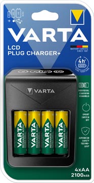 Varta batterijlader LCD Plug Charger+, inclusief 4 x AA batterij, op blister