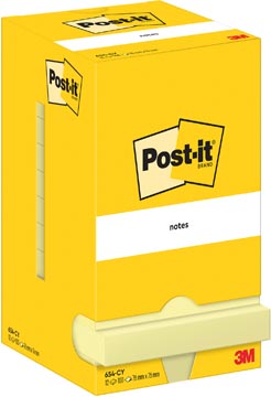 Post-It Notes, 100 vel, ft 76 x 76 mm, geel, pak van 12 blokken