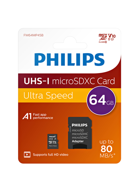 Carte mémoire Philips micro SDXC 10UHS-I U1 64Go