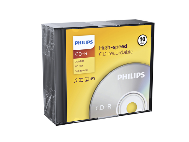 CD-R Philips 80Min 700MB 52x Boîte Slim Case 10 pièces
