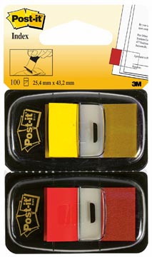 Post-it Index Standard Duo Pack, 100 tabs, rouge/jaune