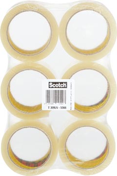 Scotch geluidsarme verpakkingstape, ft 50 mm x 66 m, transparant, pak van 6 rollen
