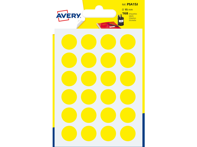 Avery PSA15J verpakking met 168 markeringspunten - diameter 15 mm - A6-vel - Geel
