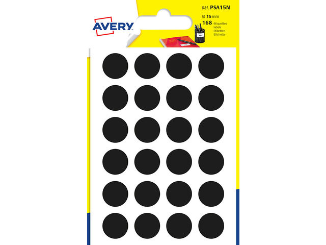 Etiket Avery 15 mm rond blister 168 st zwart