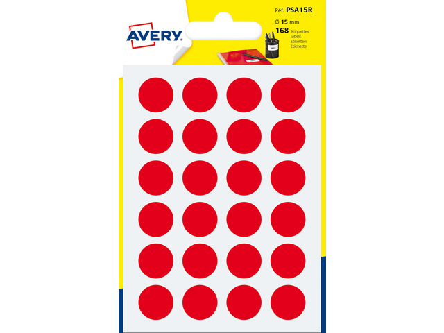 Avery PSA15R verpakking met 168 markeringspunten - diameter 15 mm - A6-vel - Rood