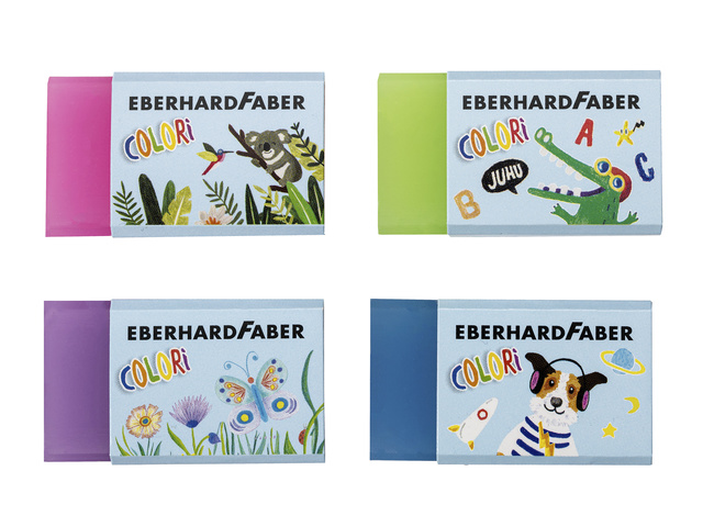 Gomme Eberhard Faber Colori 18 pièces en présentoir couleurs assorties
