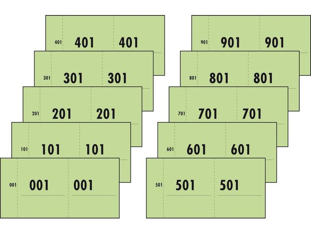 Nummerblok Sigel Expres groen 10 blok a 100 vel 1 t/m 1000