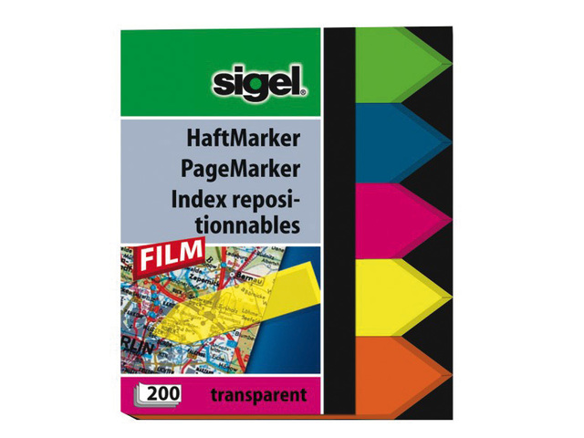 Indexeringsstrookjes Sigel Film Maat strookjes 45x12mmpijl 5-kleurig 200 vel