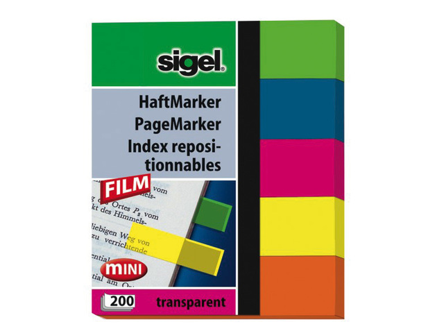 Indexeringsstrookjes Sigel Film maat strookjes 12x50mm 5-kleurig 200 vel