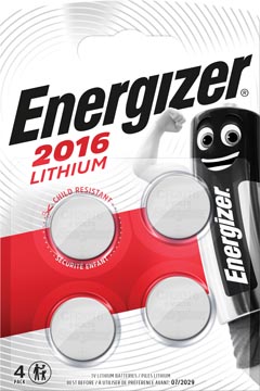 Energizer knoopcellen lithium CR2016, blister van 4 stuks