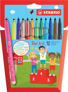STABILO Trio A-Z viltstift, etui van 12 stuks in geassorteerde kleuren
