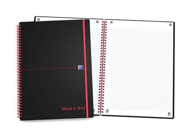 Notitieboek Oxford Black n' Red A4 PP 70vel ruit 5mm