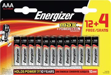 Energizer batterijen Max AAA, blister van 12 + 4 gratis