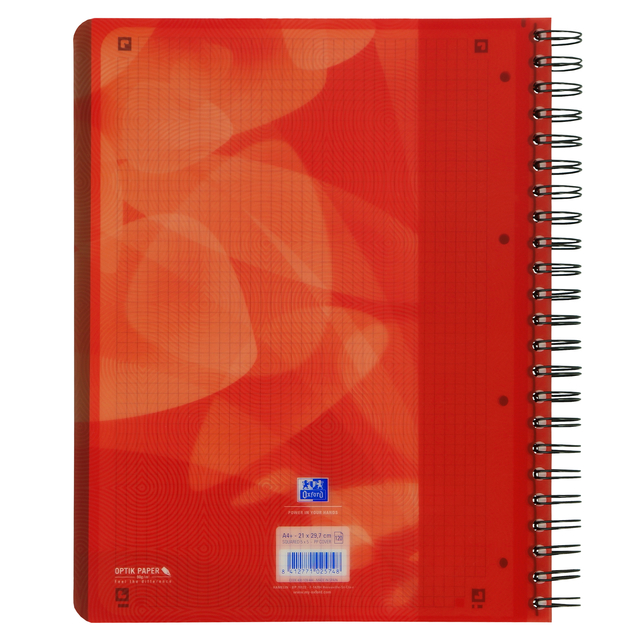 Cahier projet Oxford A4+ 4 perf carreau 5mm 120fls rouge