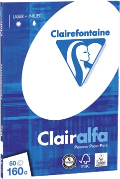 Clairefontaine Clairalfa papier de présentation A4, 160 g, paquet de 50 feuilles